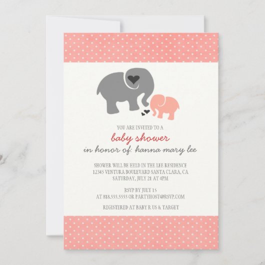 Elephant Baby shower Invitation Kaart (Voorkant)