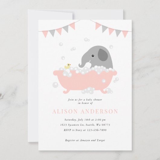 Elephant Baby shower Invitation Kaart (Voorkant)