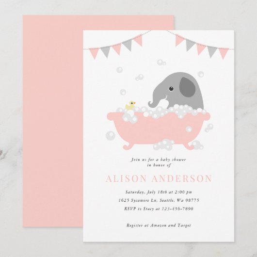 Elephant Baby shower Invitation Kaart (Voorkant / Achterkant)