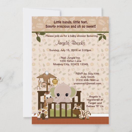 ELEPHANT Baby shower Invitation Nali Oerwoud NJE Kaart (Voorkant)
