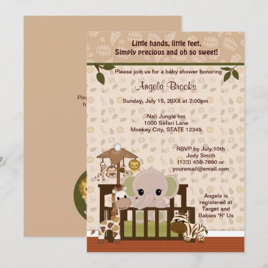 ELEPHANT Baby shower Invitation Nali Oerwoud NJE Kaart (Voorkant / Achterkant)