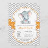 Elephant Baby shower Invitation Oranje and Grey Kaart (Voorkant / Achterkant)