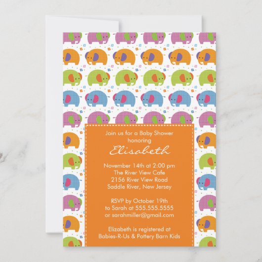 Elephant Baby shower Invitation Oranje Kaart (Voorkant)