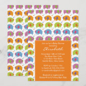Elephant Baby shower Invitation Oranje Kaart (Voorkant / Achterkant)