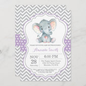 Elephant Baby shower Invitation Paars and Grey Kaart (Voorkant / Achterkant)