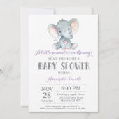 Elephant Baby shower Invitation Paars and Grey Kaart (Voorkant)