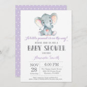 Elephant Baby shower Invitation Paars and Grey Kaart (Voorkant / Achterkant)
