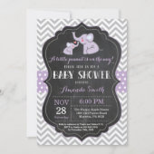 Elephant Baby shower Invitation Paars and Grey Kaart (Voorkant)