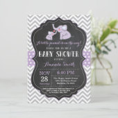 Elephant Baby shower Invitation Paars and Grey Kaart (Staand voorkant)