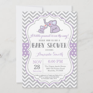 Elephant Baby shower Invitation Paars and Grey Kaart