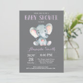 Elephant Baby shower Invitation Paars and Grey Kaart (Staand voorkant)