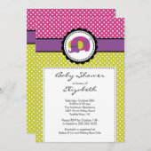 Elephant Baby shower Invitation Paars Polka Dot. Kaart (Voorkant / Achterkant)