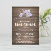 Elephant Baby shower Invitation Paars Rustic Kaart (Staand voorkant)