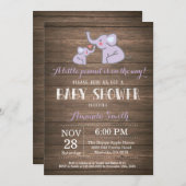 Elephant Baby shower Invitation Paars Rustic Kaart (Voorkant / Achterkant)
