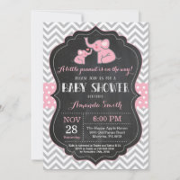 Elephant Baby shower Invitation Pink and Grey