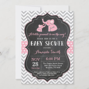Elephant Baby shower Invitation Pink and Grey Kaart