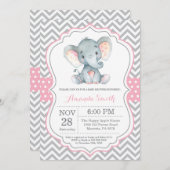 Elephant Baby shower Invitation Pink and Grey Kaart (Voorkant / Achterkant)