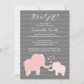 Elephant Baby shower Invitation Pink and Grey Kaart (Voorkant)
