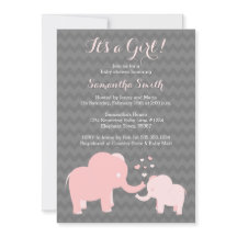Elephant Baby shower Invitation Pink and Grey