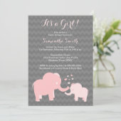 Elephant Baby shower Invitation Pink and Grey Kaart (Staand voorkant)