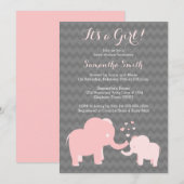 Elephant Baby shower Invitation Pink and Grey Kaart (Voorkant / Achterkant)