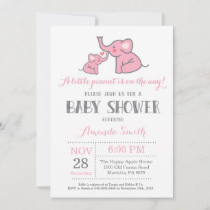 Elephant Baby shower Invitation Pink and Grey Kaart