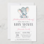 Elephant Baby shower Invitation Pink and Grey Kaart (Voorkant)