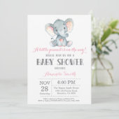 Elephant Baby shower Invitation Pink and Grey Kaart (Staand voorkant)