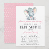 Elephant Baby shower Invitation Pink and Grey Kaart (Voorkant / Achterkant)