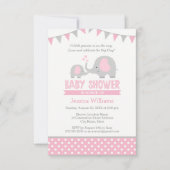 Elephant Baby shower Invitation Pink and Grey Kaart (Voorkant)