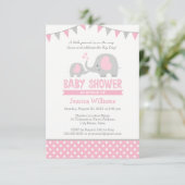 Elephant Baby shower Invitation Pink and Grey Kaart (Staand voorkant)