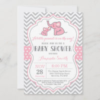Elephant Baby shower Invitation Pink and Grey