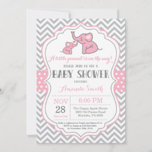 Elephant Baby shower Invitation Pink and Grey Kaart
