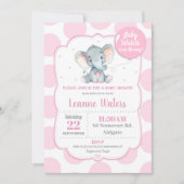 Elephant Baby shower Invitation Pink Girl Kaart (Voorkant)