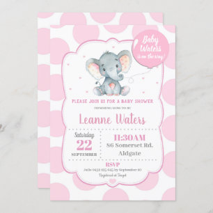 Elephant Baby shower Invitation roze Girl Kaart