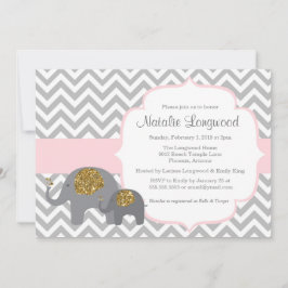 Elephant Baby shower Invitation, roze goudglitter Kaart