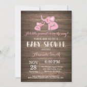 Elephant Baby shower Invitation Roze Rustiek Kaart (Voorkant)