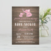 Elephant Baby shower Invitation Roze Rustiek Kaart (Staand voorkant)