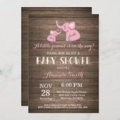 Elephant Baby shower Invitation Roze Rustiek Kaart (Voorkant / Achterkant)