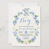 Elephant Baby shower Invitation Rustic Boy Shower Kaart (Voorkant)