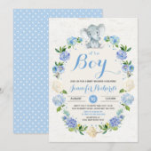 Elephant Baby shower Invitation Rustic Boy Shower Kaart (Voorkant / Achterkant)