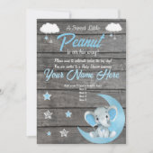 Elephant Baby shower Invitation, rustisch, Blue Kaart (Voorkant)