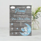 Elephant Baby shower Invitation, rustisch, Blue Kaart (Staand voorkant)
