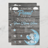 Elephant Baby shower Invitation, rustisch, Blue Kaart (Voorkant / Achterkant)