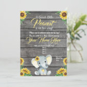 Elephant Baby shower Invitation, rustisch, Geel Kaart (Staand voorkant)