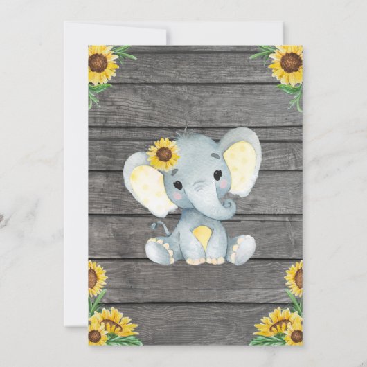 Elephant Baby shower Invitation, rustisch, Geel Kaart (Achterkant)