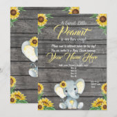Elephant Baby shower Invitation, rustisch, Geel Kaart (Voorkant / Achterkant)