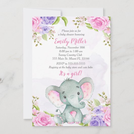 Elephant Baby shower Invitation Waterverf Kaart (Voorkant)