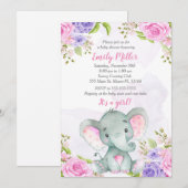 Elephant Baby shower Invitation Waterverf Kaart (Voorkant / Achterkant)