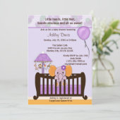 ELEPHANT Baby shower Invitation Wieg PAARS CJ-E Kaart (Staand voorkant)